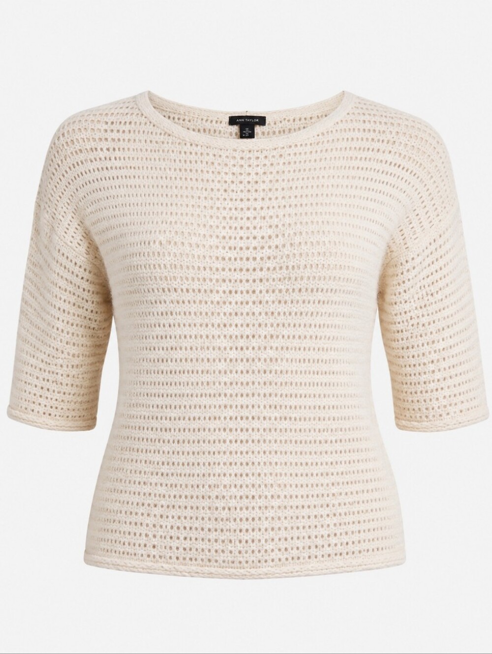 Ann Taylor Rabbit Hair‎ Nylon Ivory Open-Knit 3/4 Sleeve Pullover Sweater S